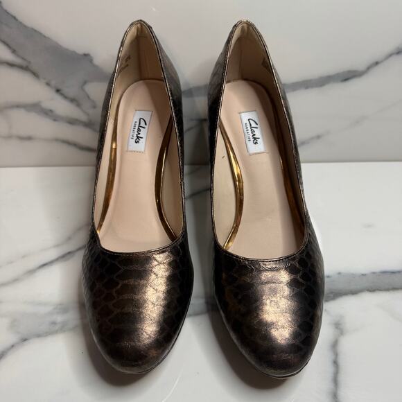 Clarks Narrative Women's Bronze Leather Kendra Sienna Pumps Heels Sz 10 FLAW - Picture 2 of 8